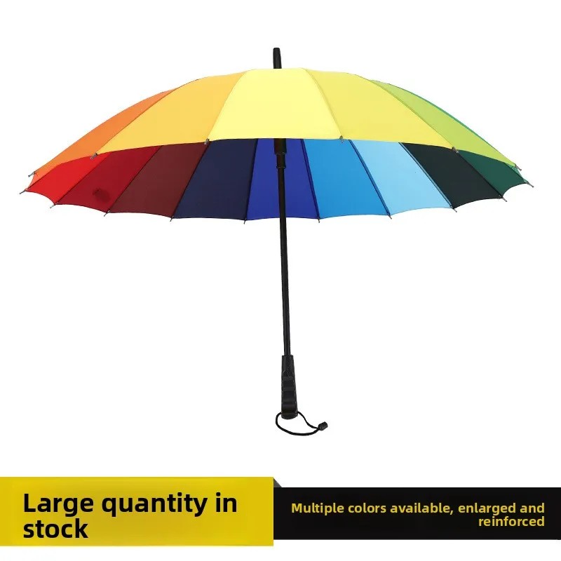 Multi Color Manufacturer's In-stockWholesale Supply 16-bone rainbow Collision Cloth Automatic Advertising Straight-rod Umbrellas