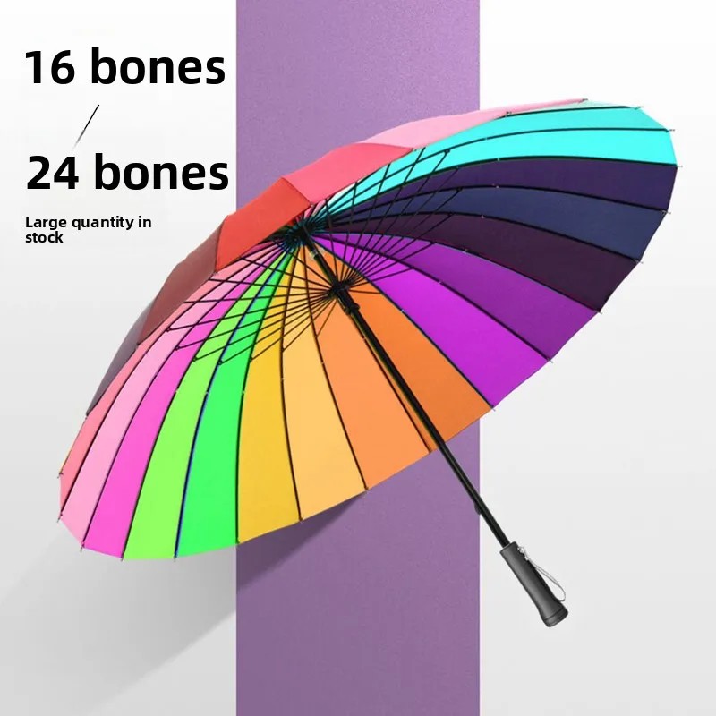Multi Color Promotional Gift Advertising Umbrella Custom Large Double-Person Wind-Resistant Long-Handled Reinforced 24k Rainbow