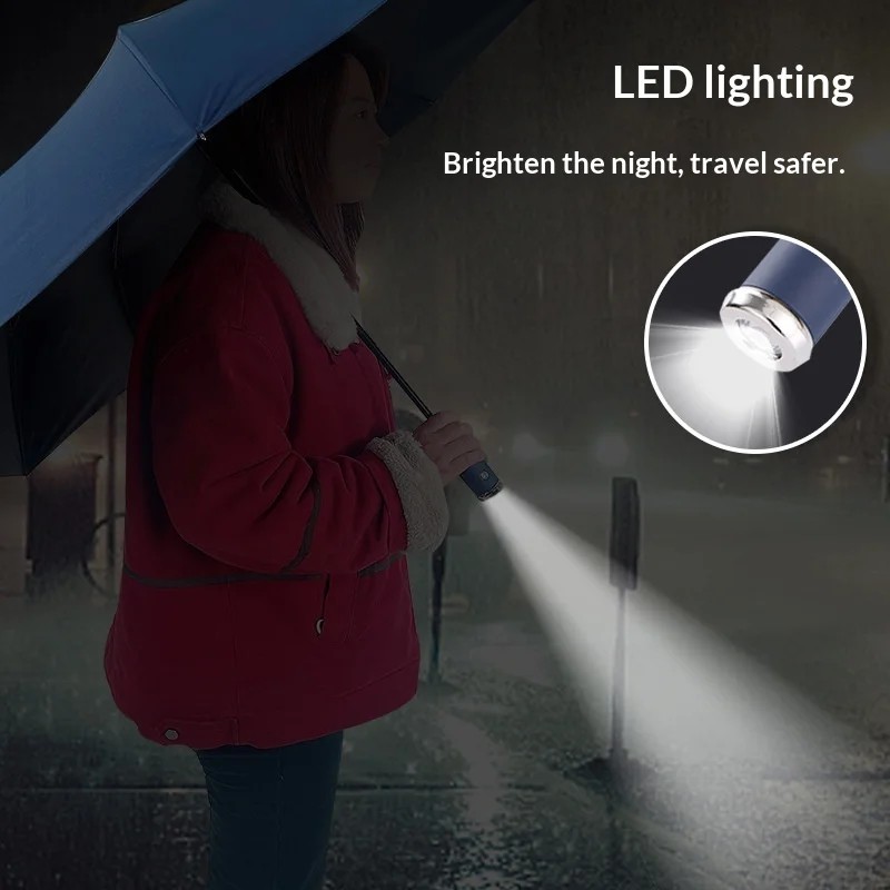Flashlight Umbrella Large Quantity Custom Logo Printing Three Fold Fully Automatic Advertising Umbrella Protection Business Gift