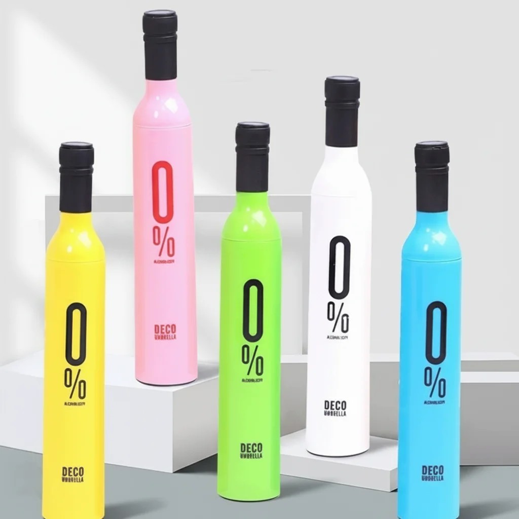 Creative Casual Fashion Boutique Wine Bottle Three-Fold Hand Open Folding Logo Printing Advertising Umbrella UV Protection