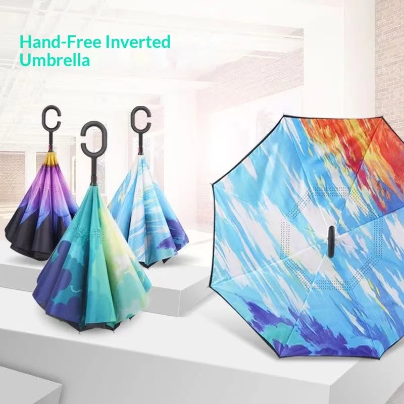 Manual Double-Layer Inverted Umbrella Long Handle Wind-Resistant Dual-Purpose Sun Rain Protection Large Size for Car Use for Men