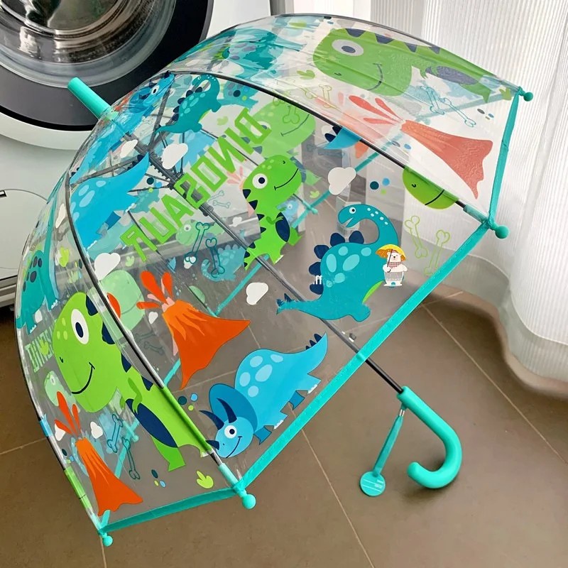 2-5 Year Old Kindergarten Baby Children's Transparent Forest Cartoon Safe Lightweight Long-Handled Umbrella with 8 Ribs