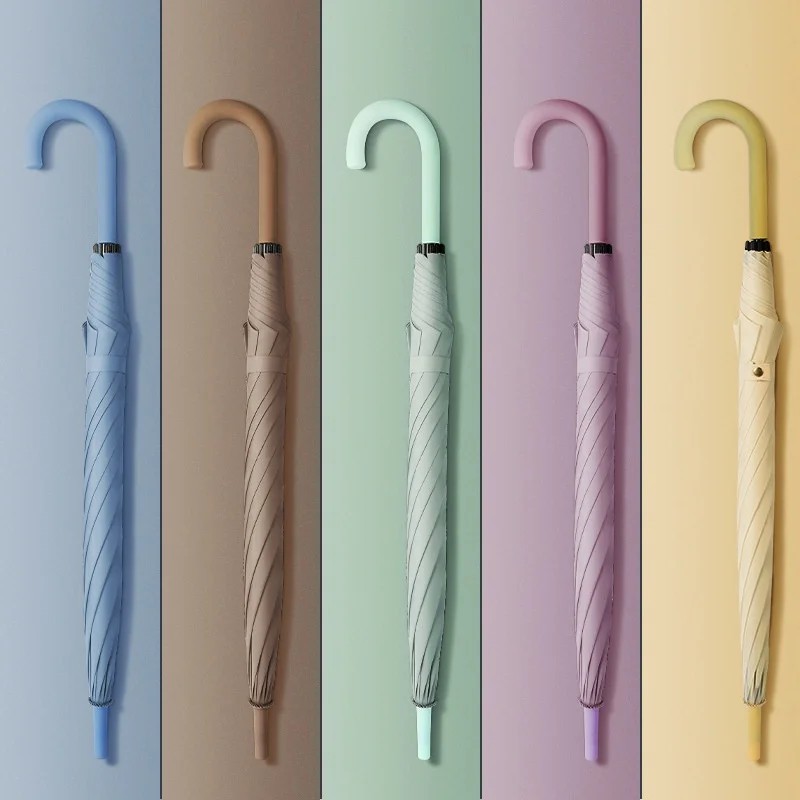 Multi Color Creative Fresh 8K Solid Color Automatic Opening UV Protection Modern Design Straight Rod Umbrella Long Rubber