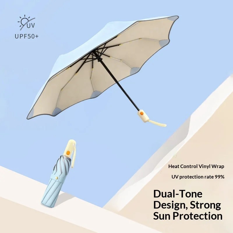 8-Bone Color Glue Fully Automatic Three-Fold Umbrella UV Protection Japanese Style Logo Printing for Sunny Rainy Days-Wholesale