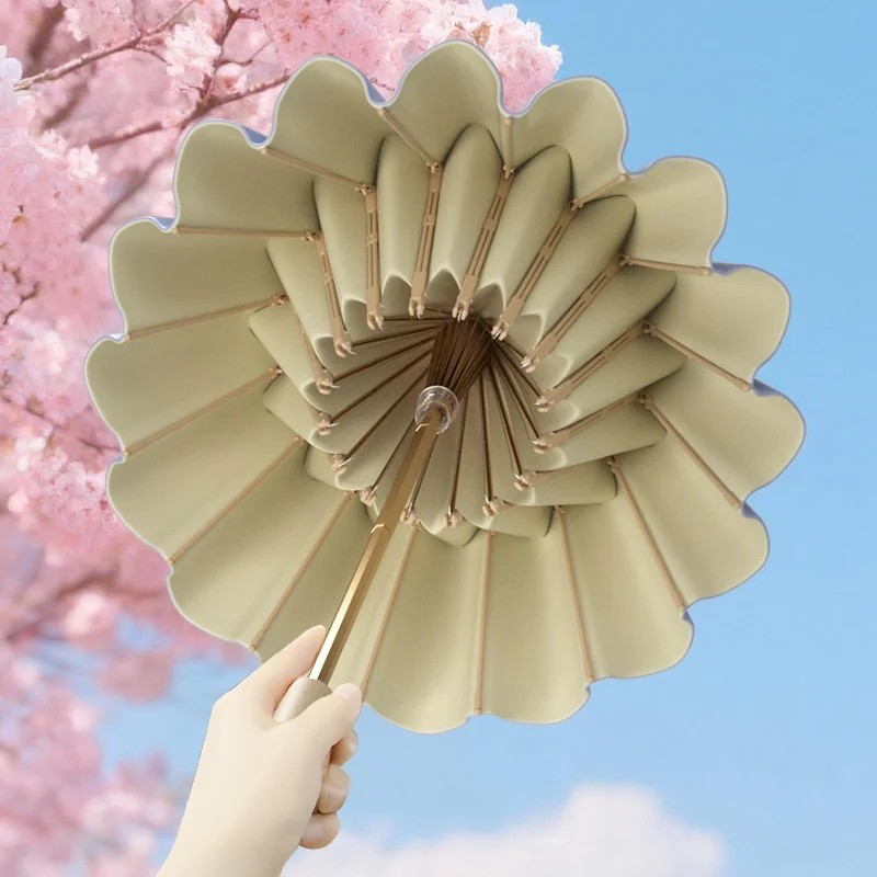 Large-sized Extra-thick Manual Foldable Umbrella Solid Wood Handle Windproof Sun-proof UV protection Women's Rain Shine Umbrella