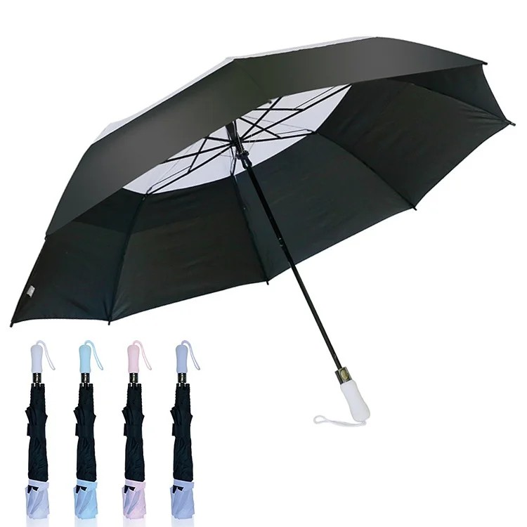 Quality Custom Large Size Portable Automatic Golf Folding Sunscreen Umbrella Rain Sunny Two-Fold 8 Ribs Business Gift