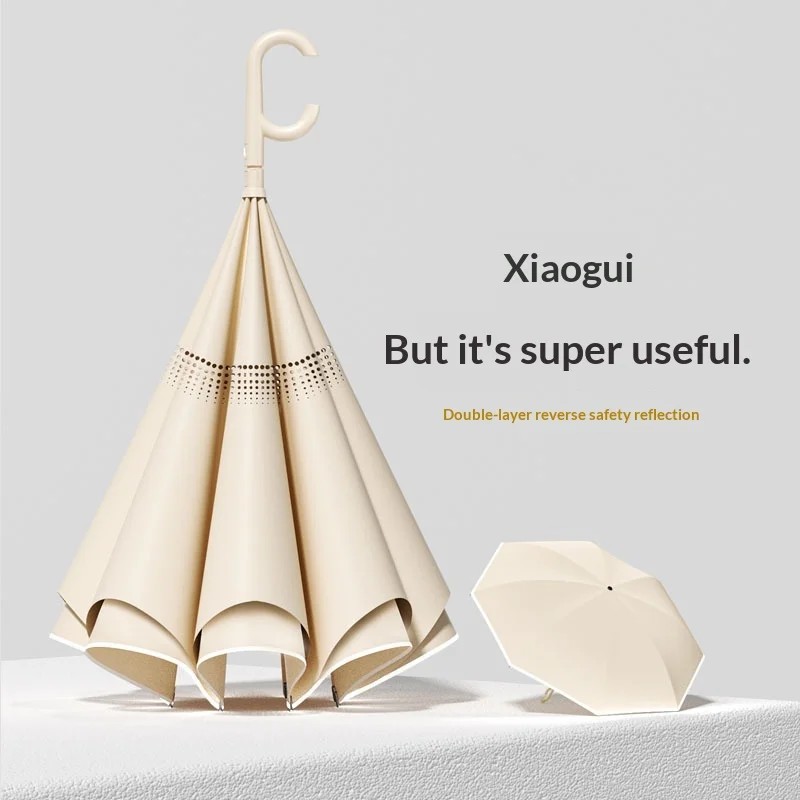 Semi-automatic Reverse Long Handle Women's Sunny Rainy Dual use Extra Large Double-layer Car Umbrella UV Protection Umbrella