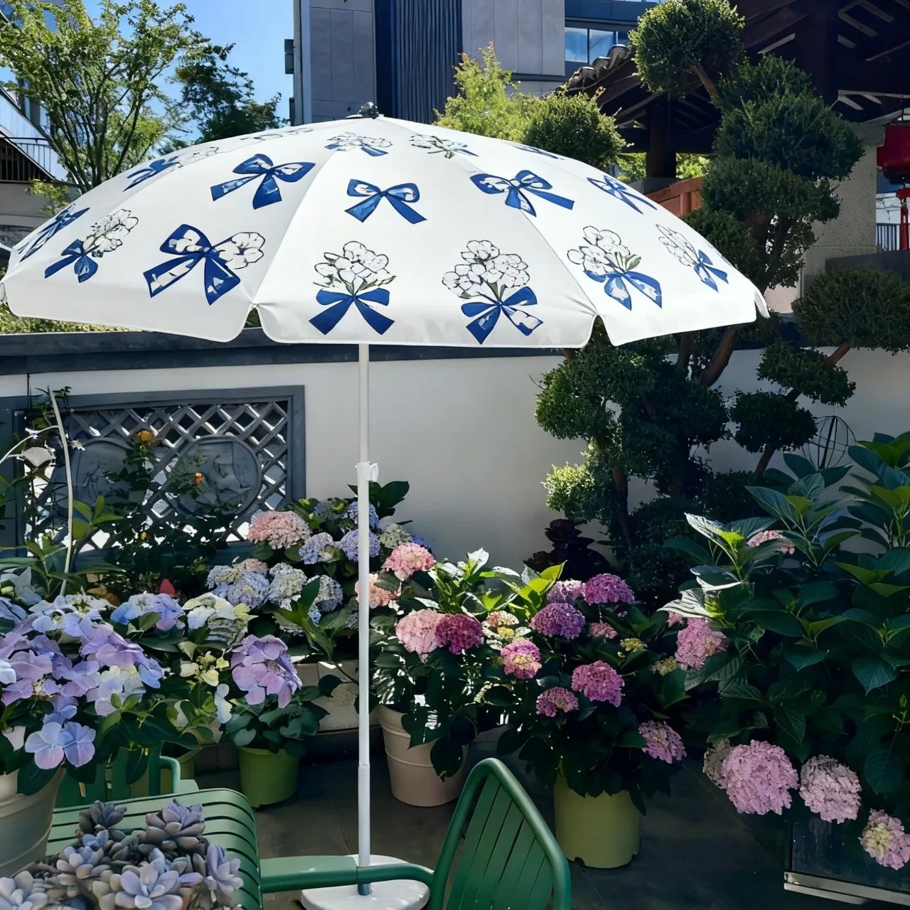 Blue Bow UV-Protective Manual Sunshade Garden Reseller Parasol for Sun and Rain with Free Shipping Beach Umbrellas Base