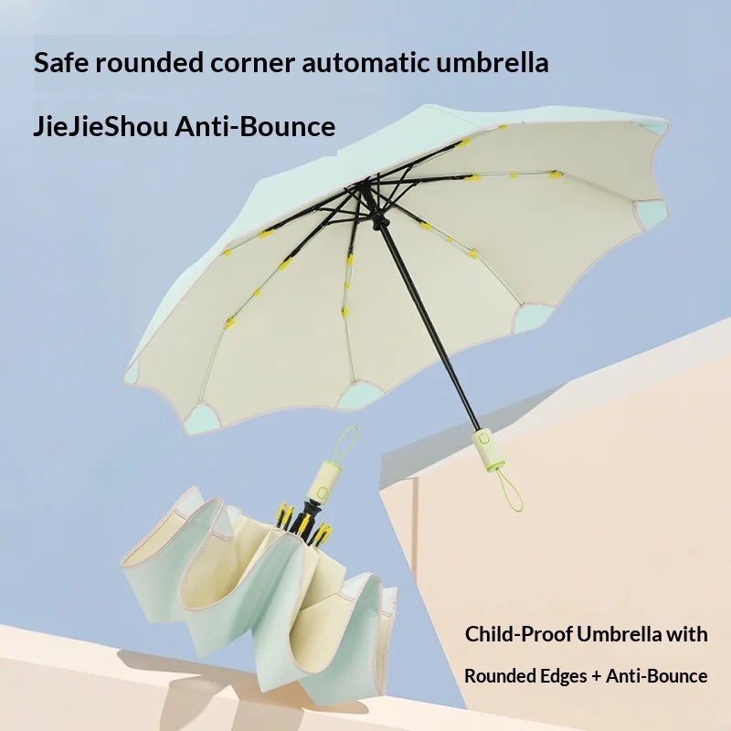 Automatic Dual-use Sunny Rainy Days Corner Sectional Folding Umbrella Modern Design Plastic Handle Lightweight Small Sunscreen