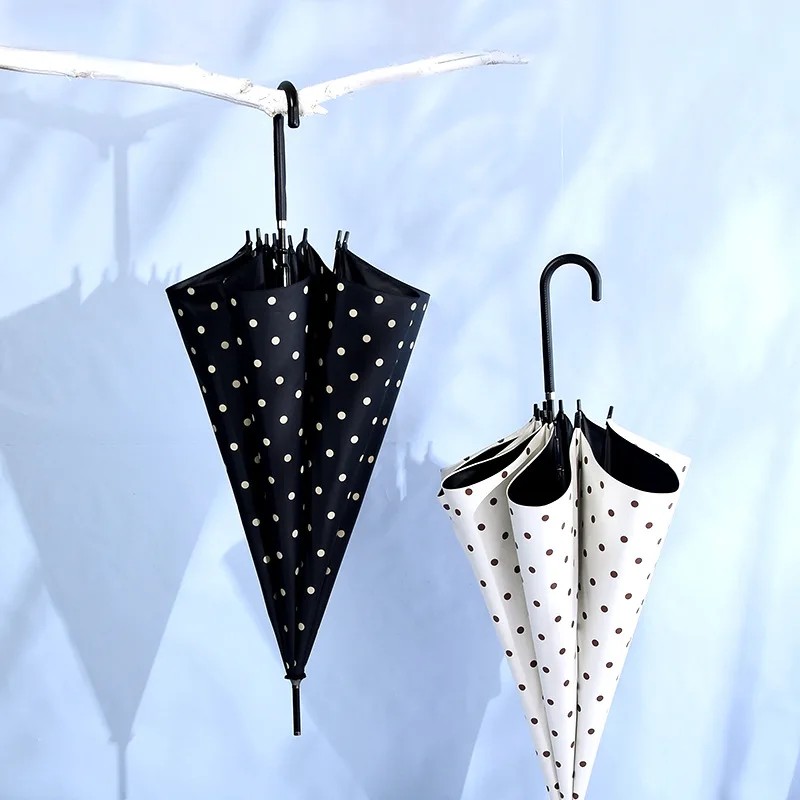 Japanese Style Mori Straight Rod Ins Umbrella Women Polka Dots Long Handle Custom Logo Printed Advertising Umbrella for Students