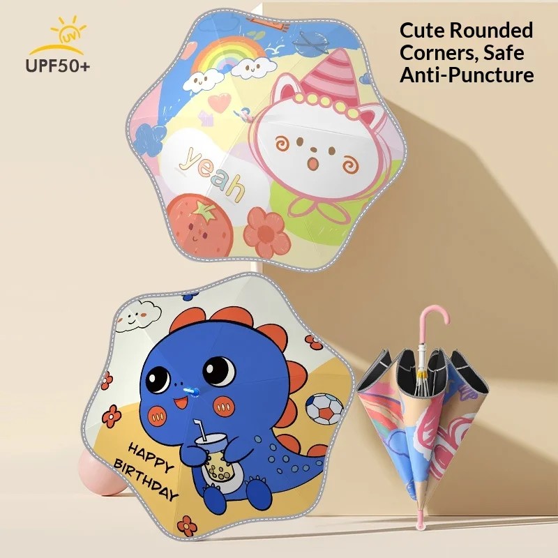 New Style Creative Semi-Automatic Pulley Safe Luminous Rounded-Edge Children's Umbrella for Boys Girls All-Weather UV Protection