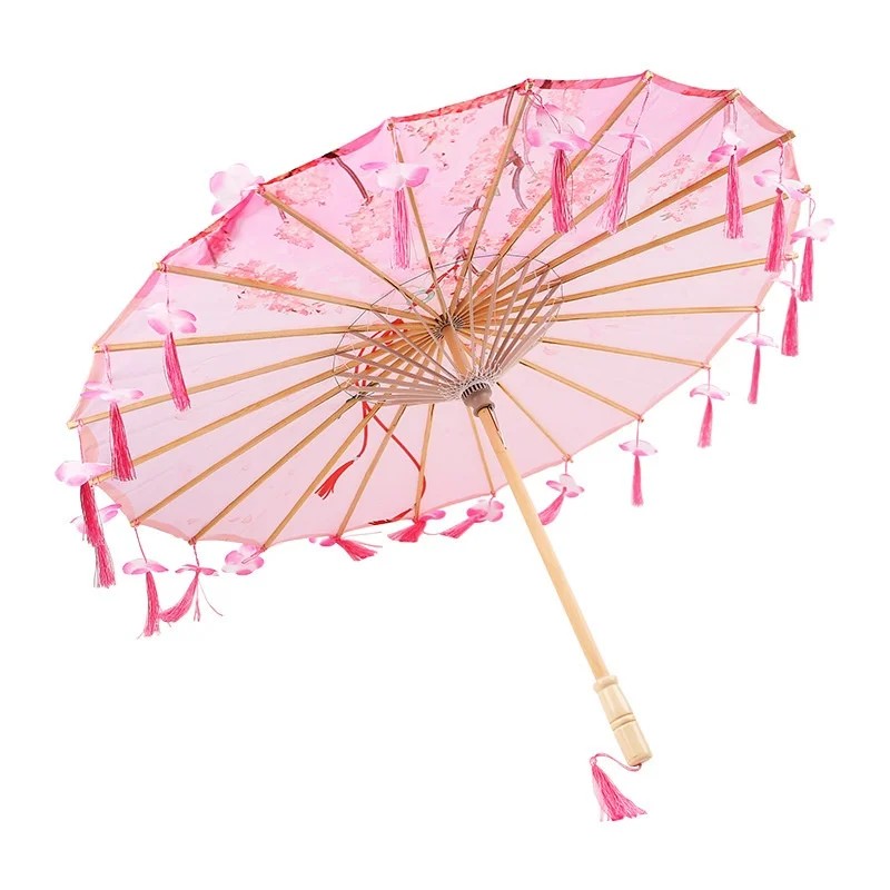 Ancient Style Bamboo Ribs Silk Cloth Chinese Dance Umbrella National Trend Fashion Show Solid Color Oil Paper Retro Umbrella