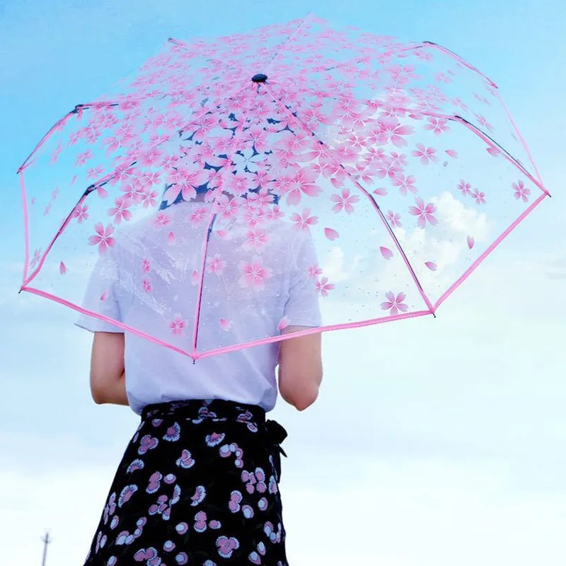 Wholesale Modern Simple PVC Transparent Manual Three-Fold Women's Folding Sunny Rainy Eco-friendly Student's Umbrella
