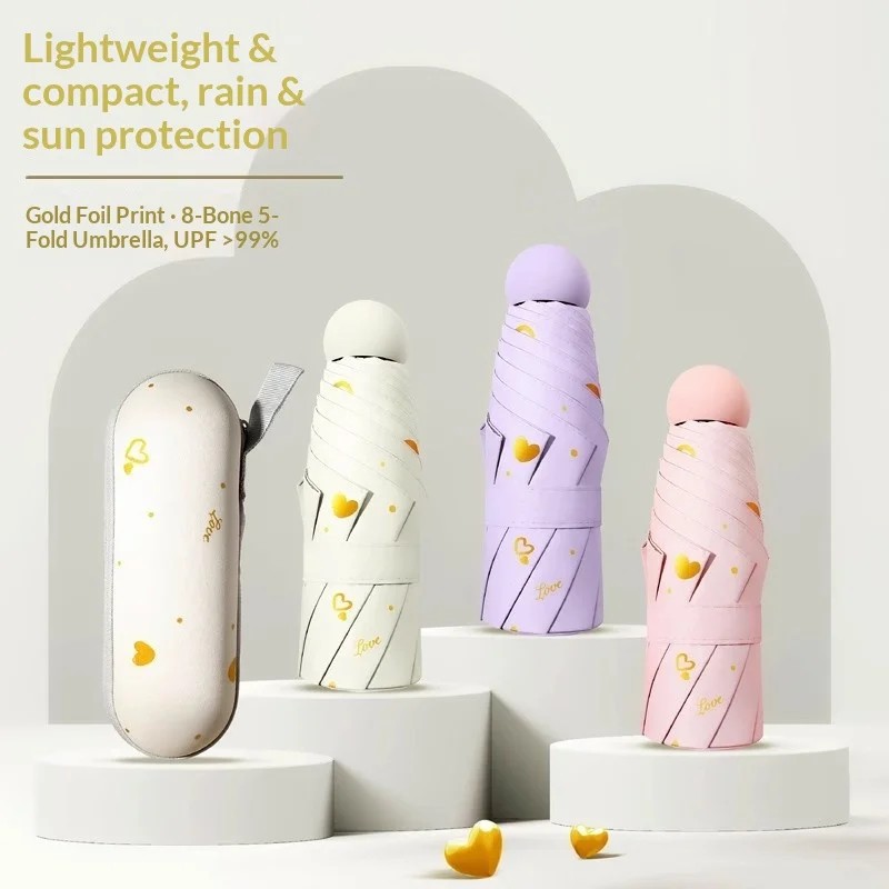 Portable Mini Five-fold Manual Casual Student Capsule Umbrella for Women's Dual-use Sunny & Rainy Day Sunscreen Sunshade