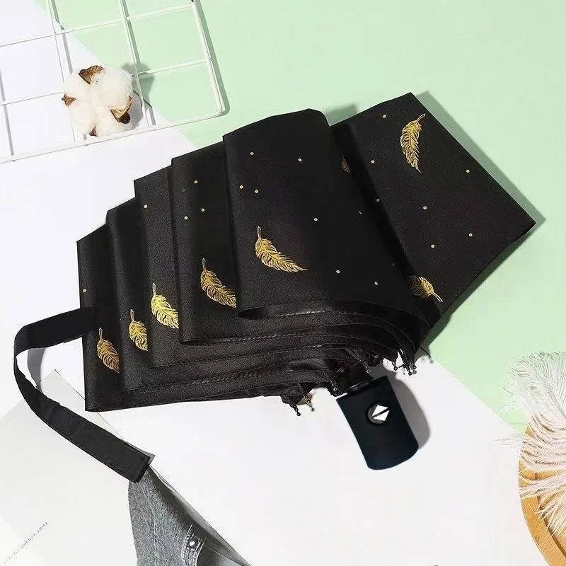 Feather Manual Rubber Women Umbrellas for the Rain Fresh Simple UV Proof Rainproof Rain Gear Three Folding Advertising Umbrella