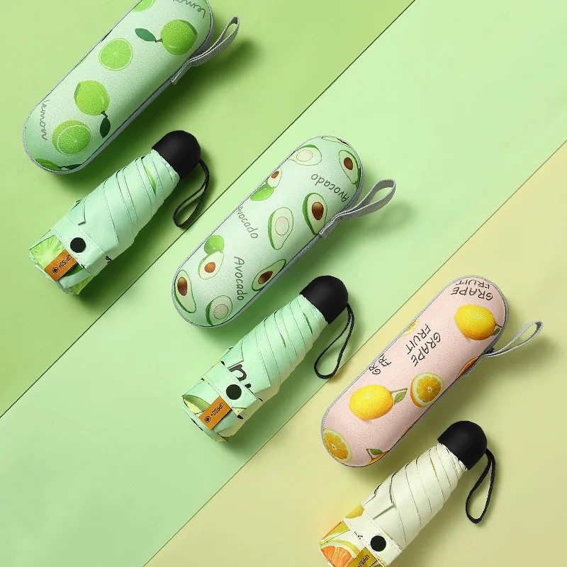 Mini Five Fold 6rib UV Protection Sunscreen Folding Umbrella with Light Luxury Design Cute Black Glue Dual Use for Rain Sunny