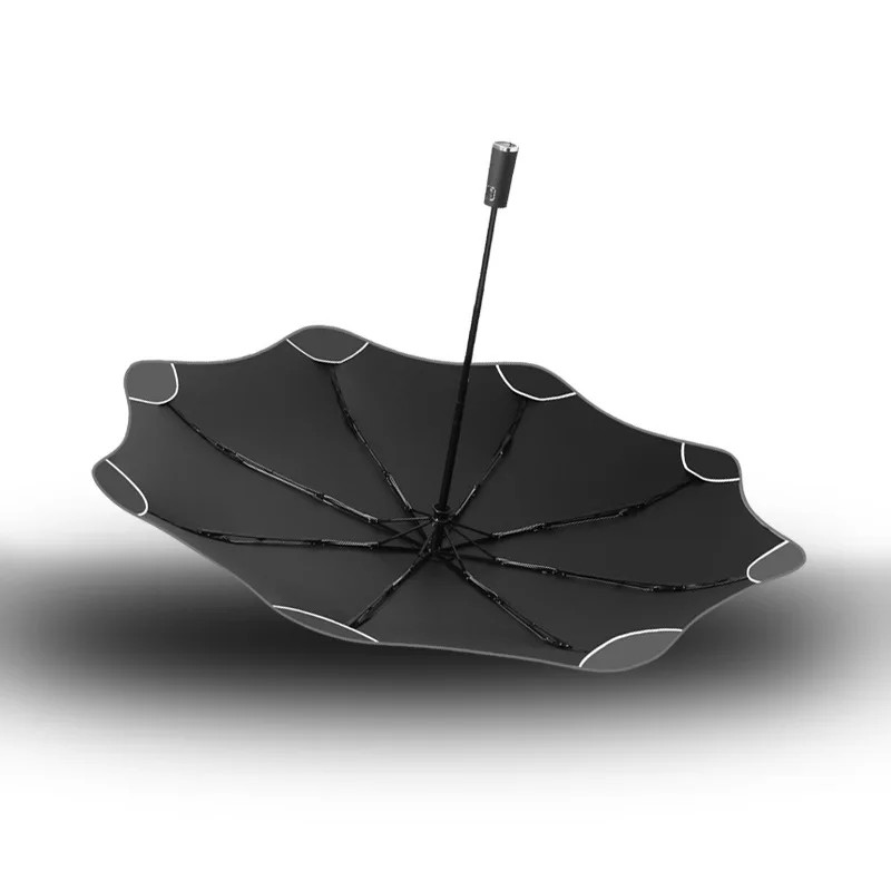 Creative Three Fold Automatic Rounded Corner Umbrella Reflective Edge UV Protection 8 Ribs Sun Rain Dual-use Black Umbrella