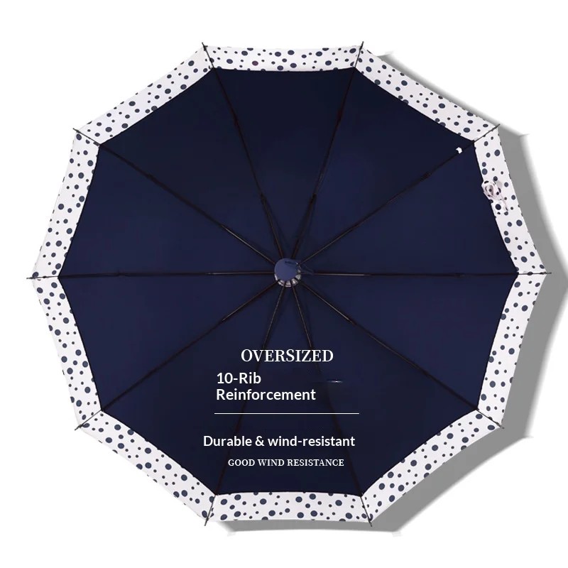 10 Bone Extra Large Polka Dot Edge Windproof Advertising Gift Umbrella Can Print Logo Foreign Trade Export Folding Men's Women's