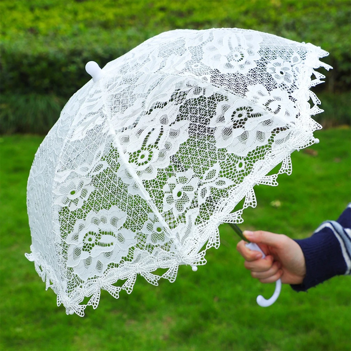 White Lace Umbrella for Children Girl Wedding Dance Shooting Props Pastoral Design Metal Popular Parasol Umbrellas Wedding