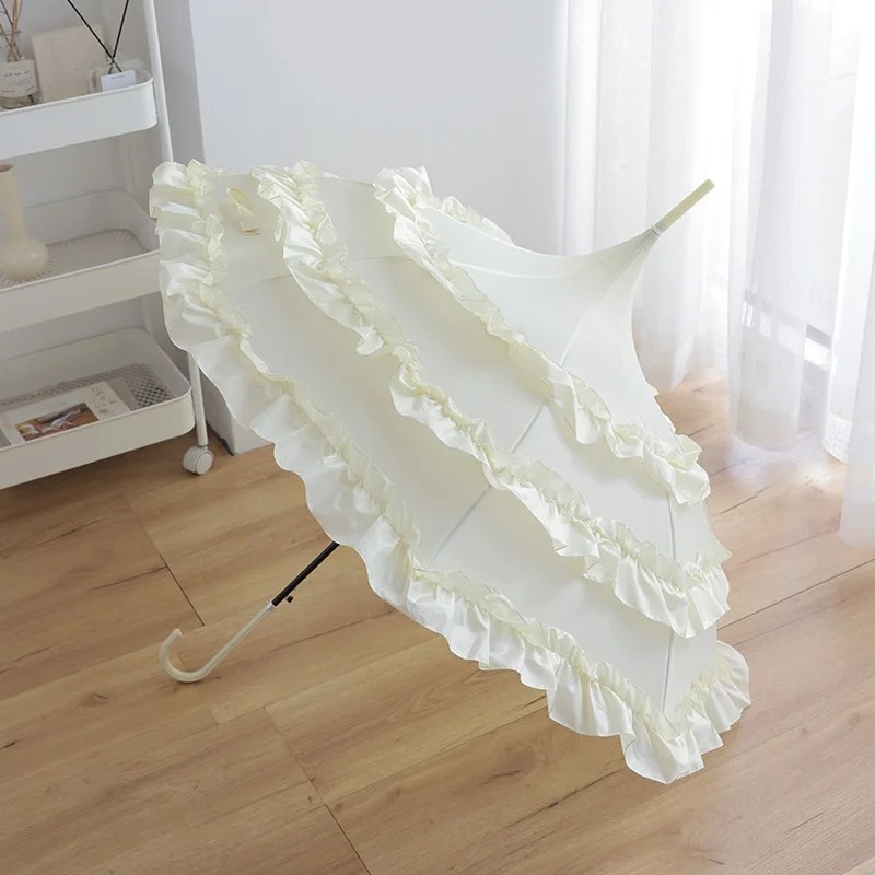 Japanese Lolita Cute Princess Umbrella Pagoda-Shaped Lace Manual Black-Coated UV Protection Automatic Opening Sun Rain Shine