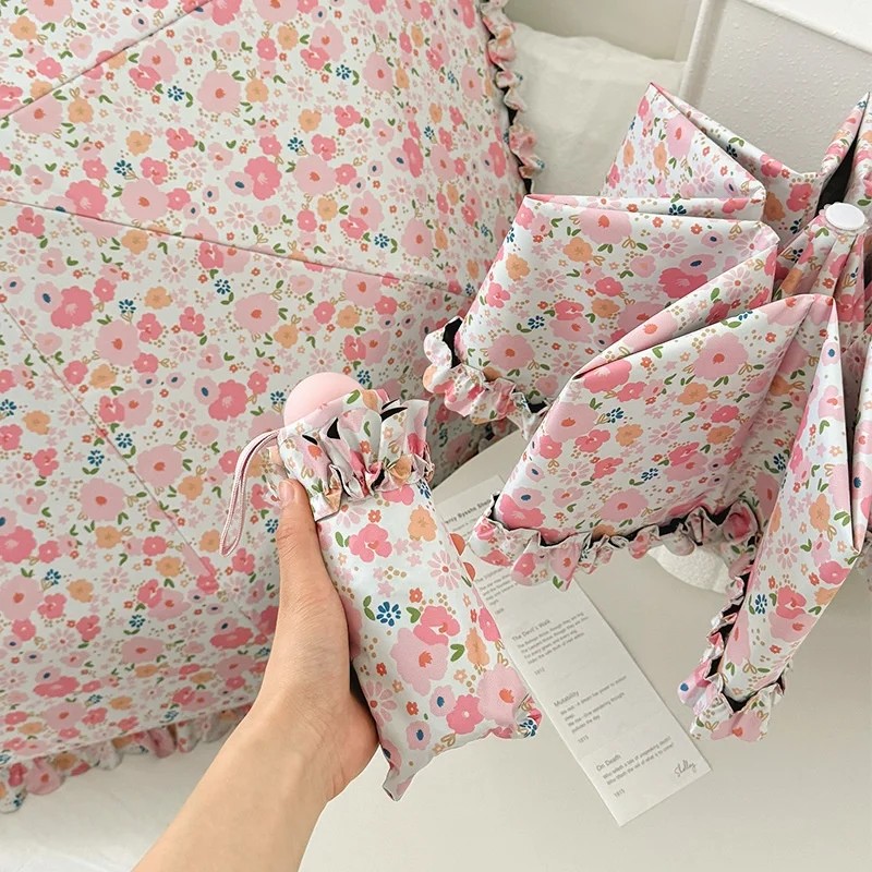 Korean Style Collision Cloth Umbrella for Women Dual Purpose Sun Rain Foldable Sunshade UV protection Princess Style Automatic