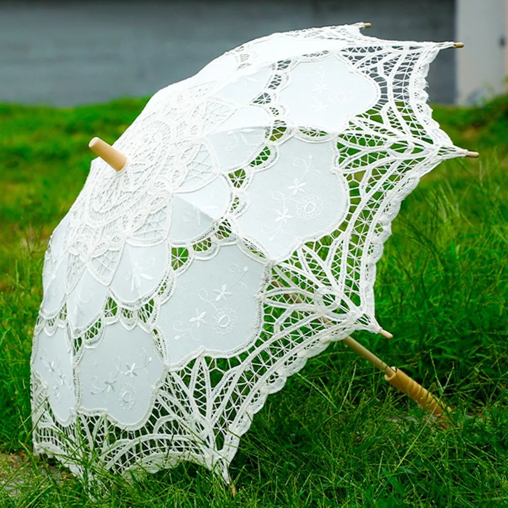White European Style Bridal Umbrella Hollow-Out Design Princess-Style Parasol Wedding Photography Craft Lace Girl's Dance Prop