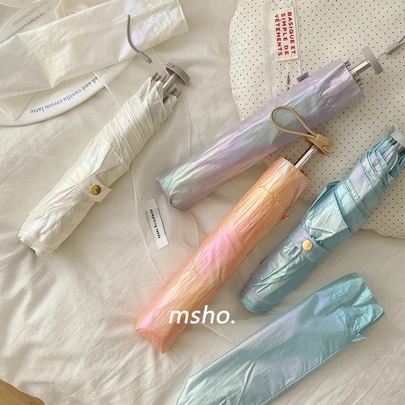 Japanese Style Aurora Colorful Pencil Umbrella 105g Portable Ultra Light Feather Folding Colorful Glue Sun Umbrella Protection