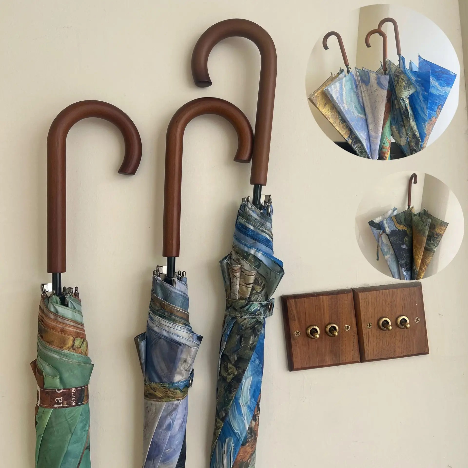 Oil Painting Long Handle Umbrella Automatic Straight Wind Resistant Reinforced Large Straight Handle Advertising Gift Umbrellas