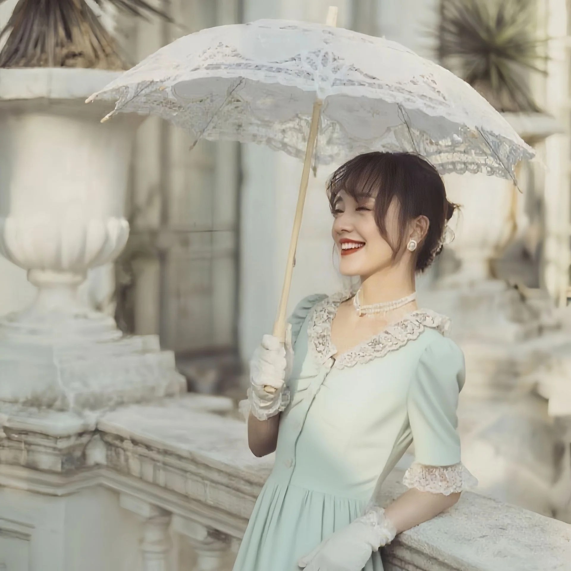 Vintage Wooden Handle Lace Craft Umbrella French Elegant Hollowed-out Photography Decoration Props Parasol Umbrellas Wedding