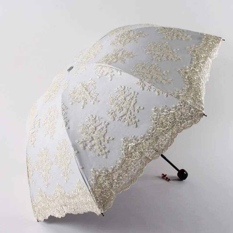 Double Layered Palace-Style Lace Princess Umbrella with Manual Opening Iron Handle UV Protection for Wedding Dresses
