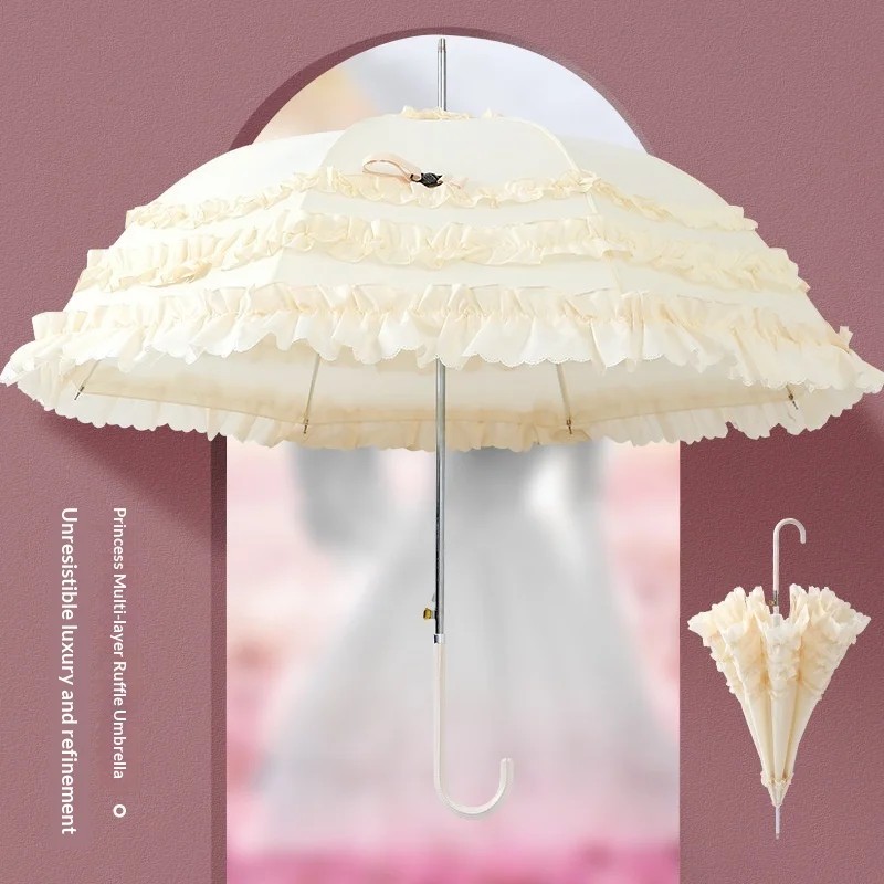 Lace Parasol Lolita Bridal Long Handled Custom Paper Wedding Ceiling Decorations Umberella Automatic Opening Rain Shine Umbrella