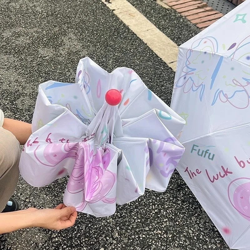 Love Butterfly High-end Fully Automatic 8 Ribs Vinyl Sun Umbrella for Women's Sunscreen UV Protection and Rainy Day Use