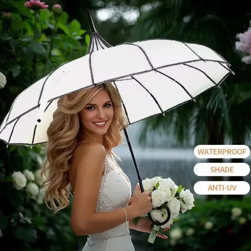 Cross-border Bestseller Black White Striped Pagoda Umbrella 16 Ribs Straight Handle Long-handled Sun Rain Umbrella Umbrella