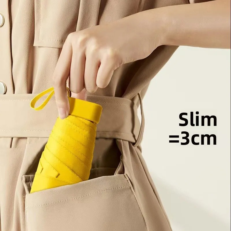 Black Vinyl Six-Fold Minimalist Advertising Gift Umbrella for Holder Portable Anti-UV Lightweight Capsule Flat Umbrella for Rain