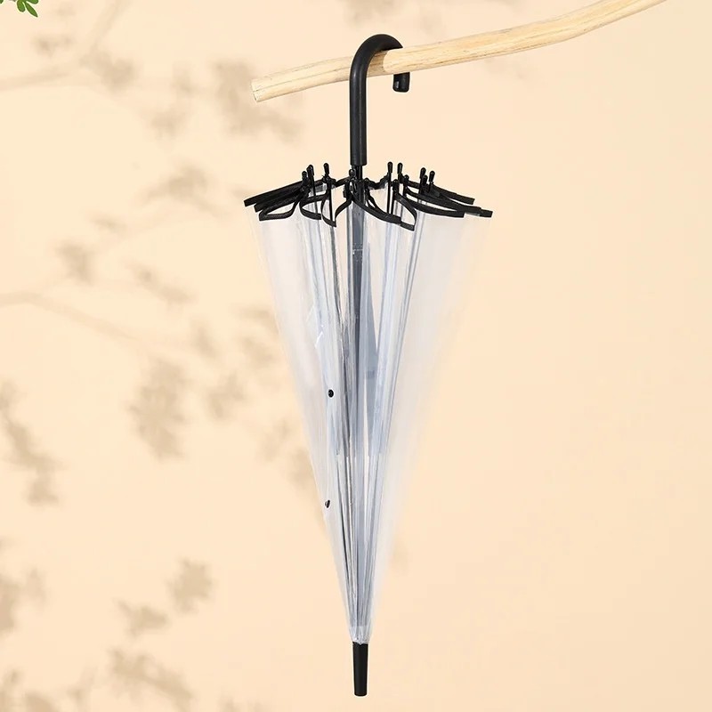 16rib Transparent Semi-automatic Street Design Umbrella Long Handle Large Size Double-sided Women's White Sunny Rainy Dual Use