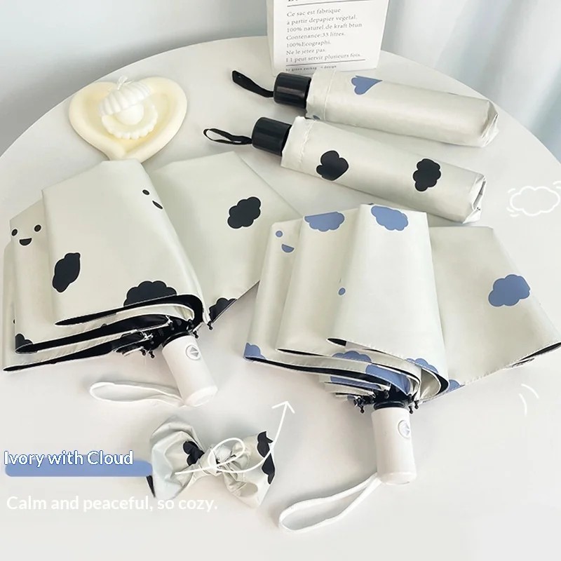 Fully Automatic Women's Sun Umbrella 8 Ribs UV Protection Student Use Fresh Sweet Milk Color