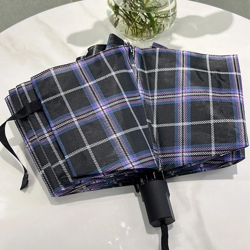 Manual Anti-Storm Double-Fold British Plaid Umbrella Portable for Men and Women Household Business Gift Yu Kun