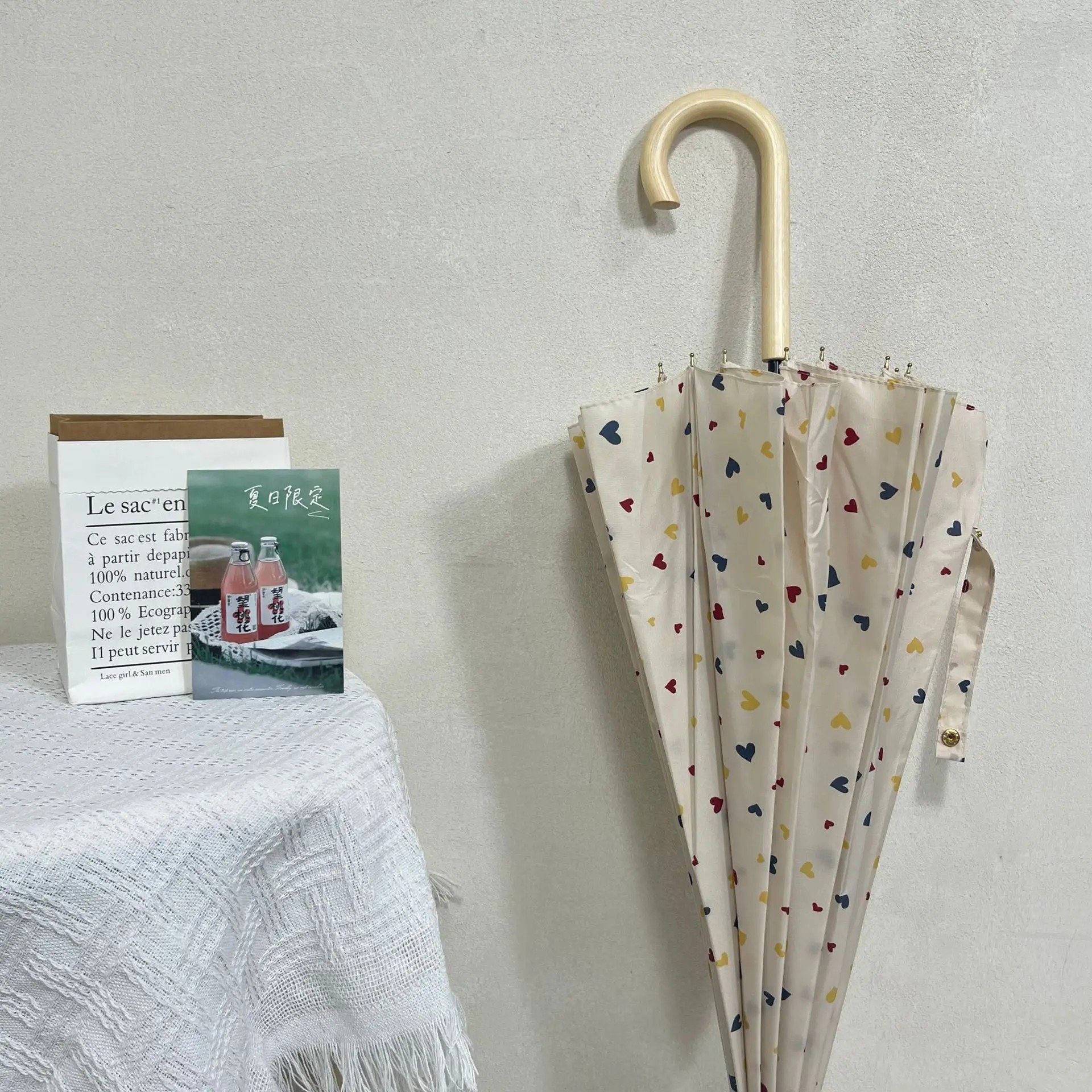 New Style Heart Shaped Automatic Long Handle Umbrella for Women High-End Feel Windproof Straight Rod Advertising Gift Umbrella