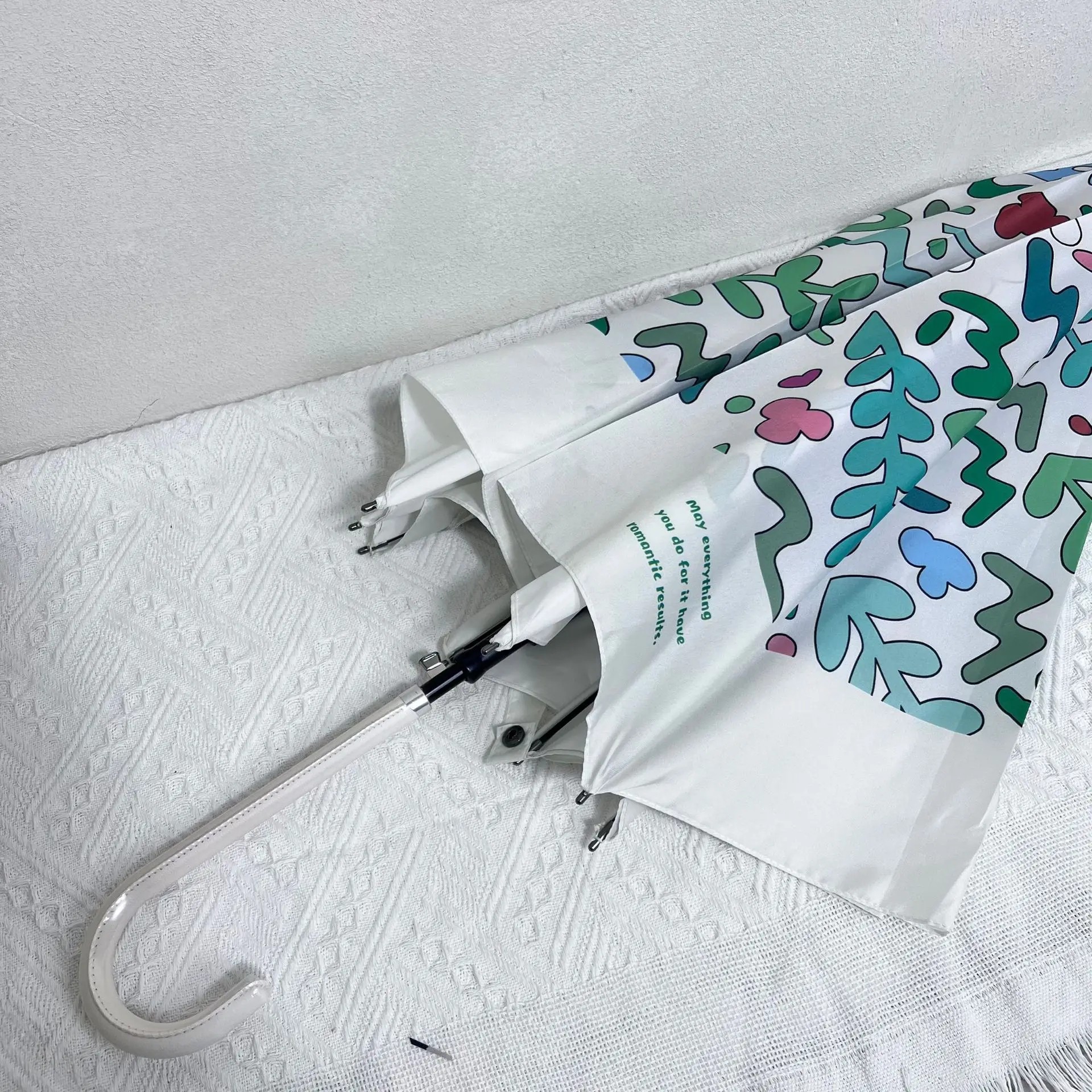 Automatic Straight Umbrella Carbon Fiber Ultra Light Floral Long Handle Umbrella with Logo Print Gift Umbrella for the Rain