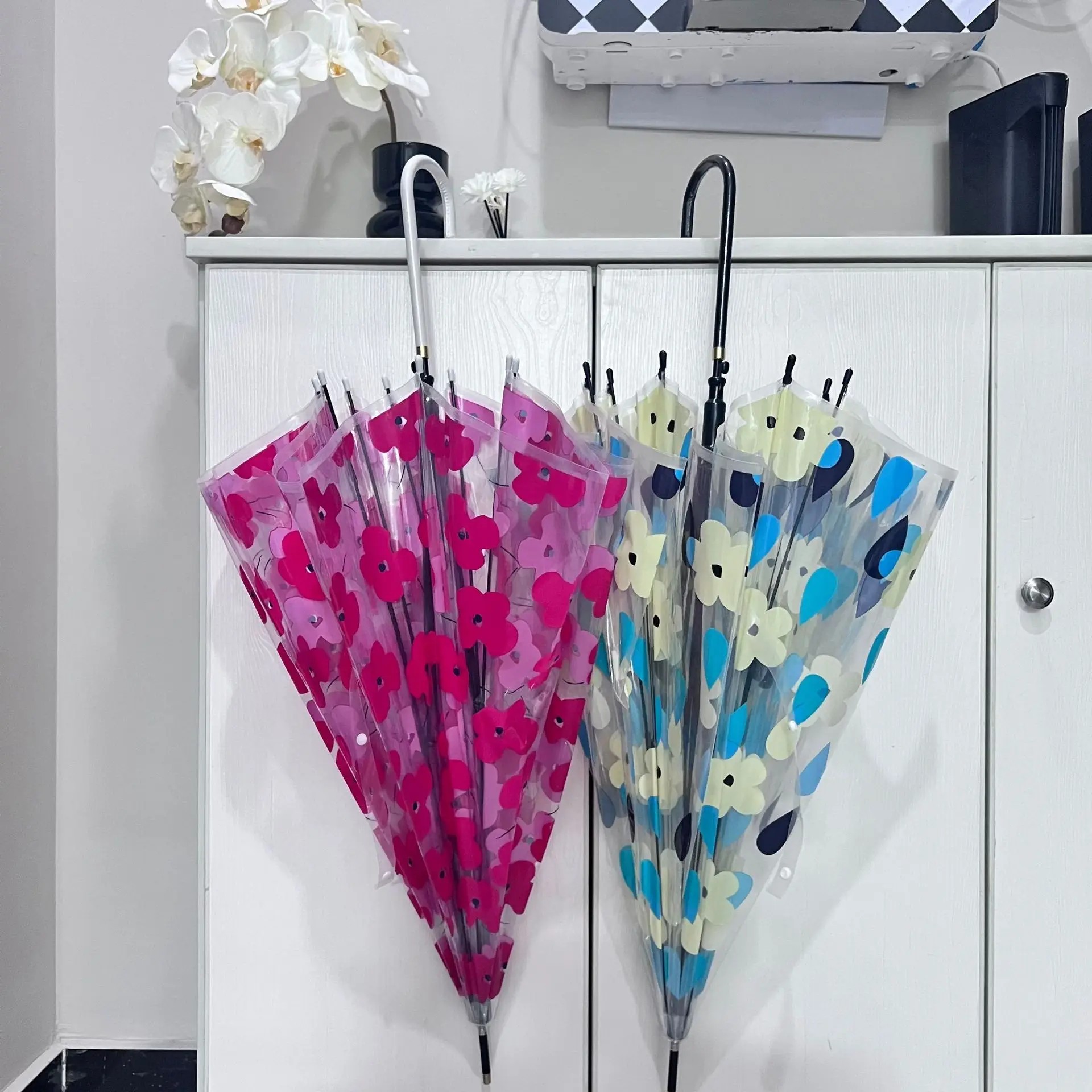 Japanese Same Style Transparent Automatic Umbrella Apollo White Transparent Umbrella Polka Dot Straight Rod Mushroom Umbrellas