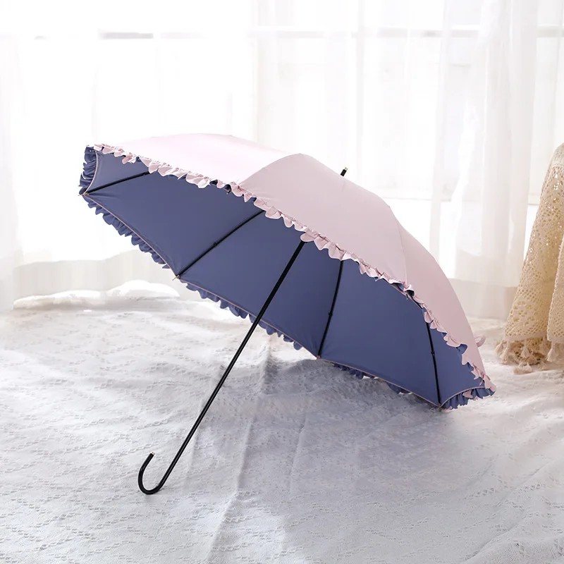 Colorful Glue Lace Long Handle Umbrella UPF50+ UV Protection Sun Umbrella Korean Fresh Style Straight Handle Umbrella Goddess