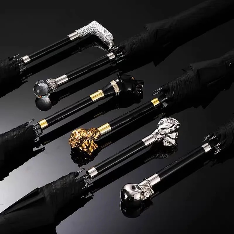 Multiple High End Umbrellas Protection Black Coating Staff Gemstone Crystal Ball Animal Head Umbrella Long Handle Sun Protection