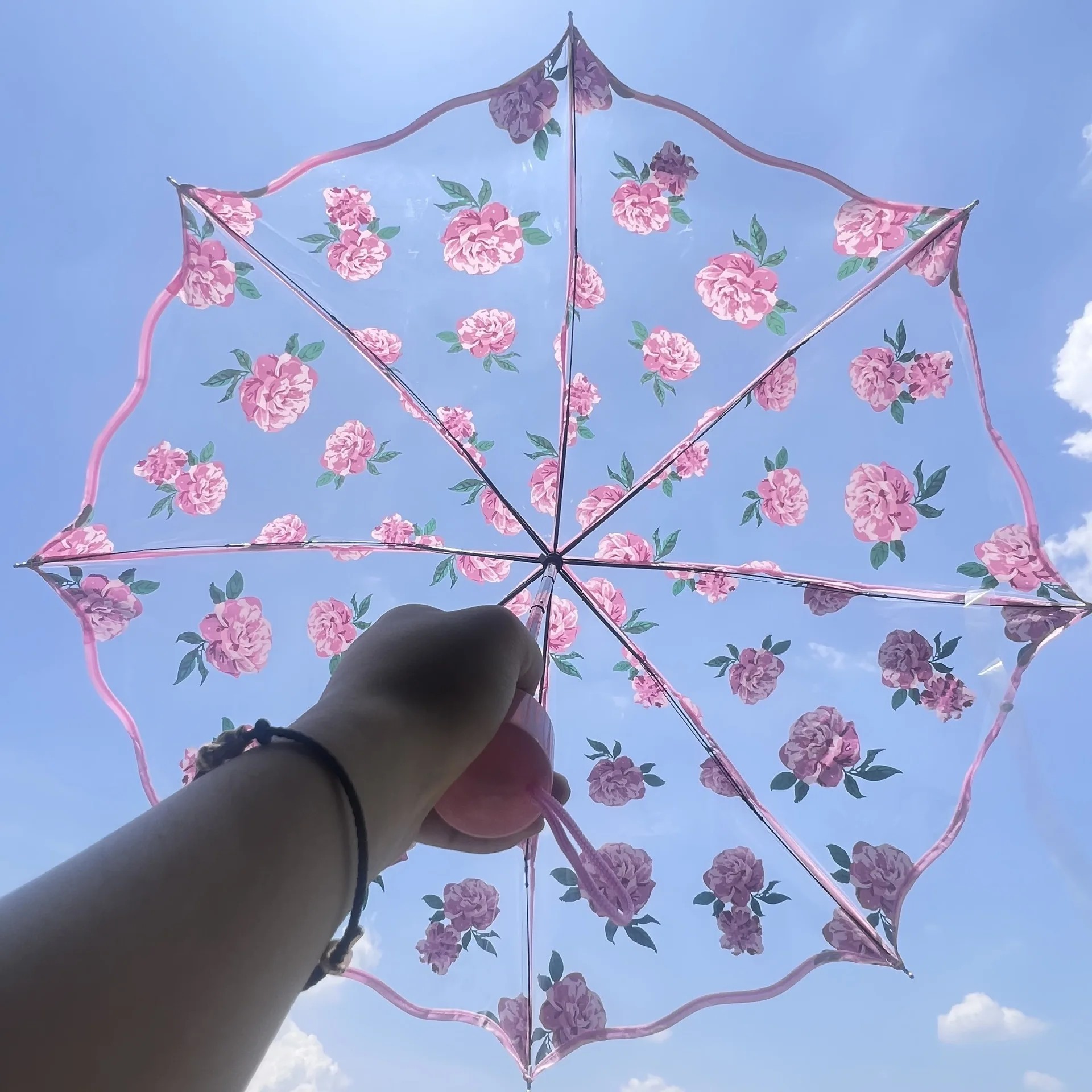 Transparent Folding Umbrella Cherry Blossom Creative Internet Celebrity Umbrella Ins Fresh Student Thickened Forest Umbrella