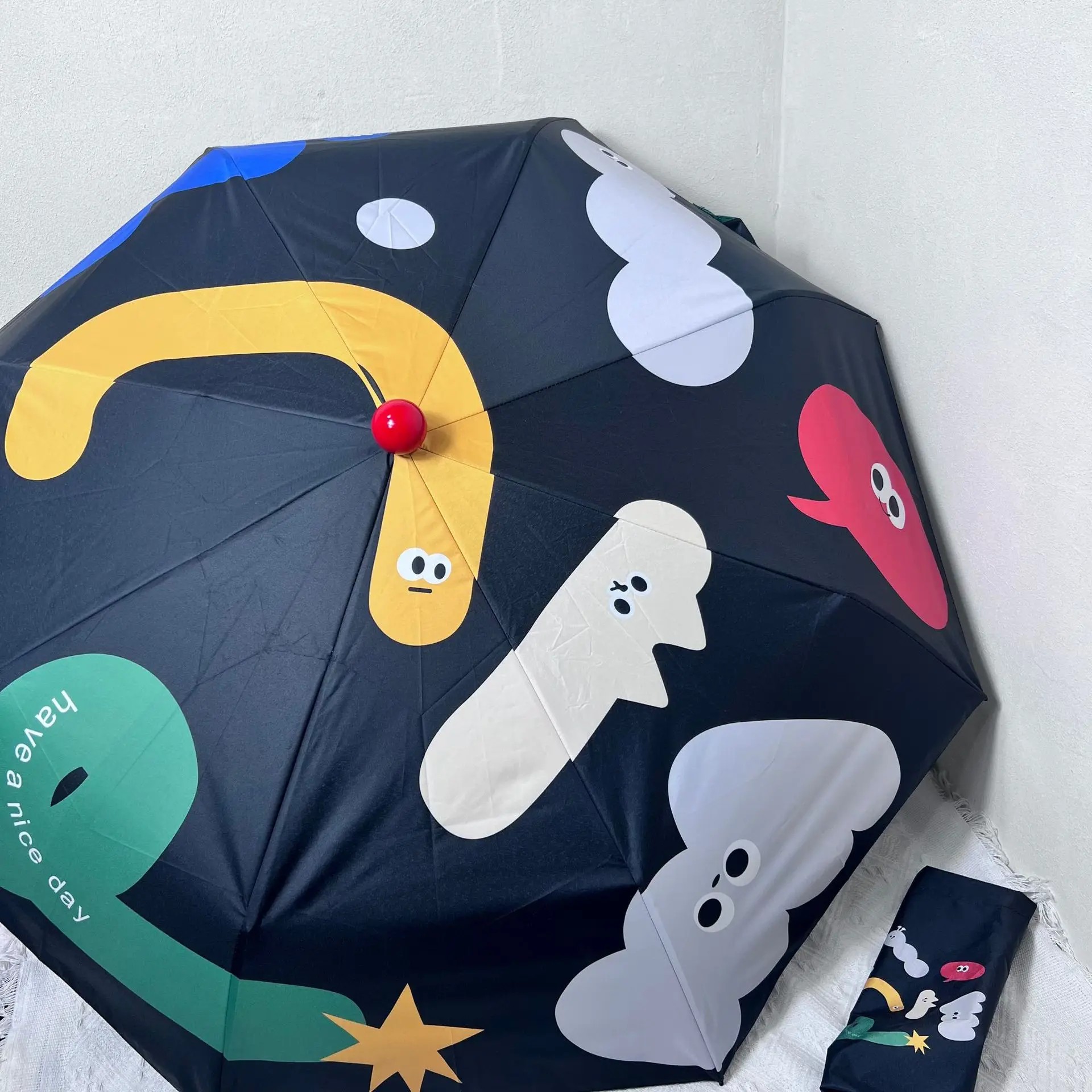 New Cartoon Red Ball Folding Umbrella High-End Sun Umbrella for Women UV Protection3 Fold Umbrella Student Sun and Rain Umbrella