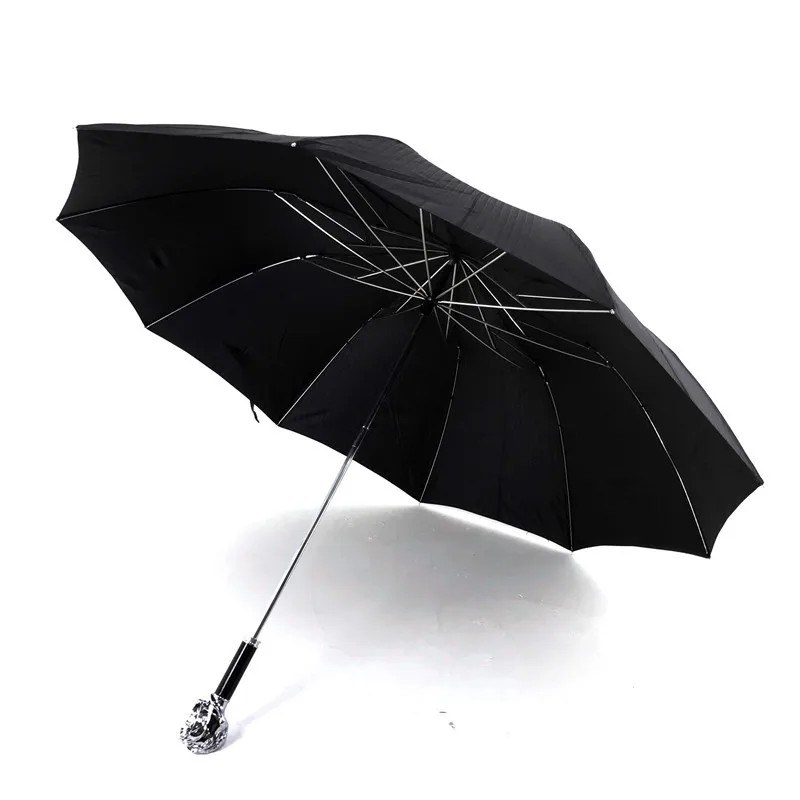 Dual Fold Personalized Metal Skull Umbrellas for Rain 23Inch Impact Fabric Jacquard Pattern High End Advertising Luxury Umbrella