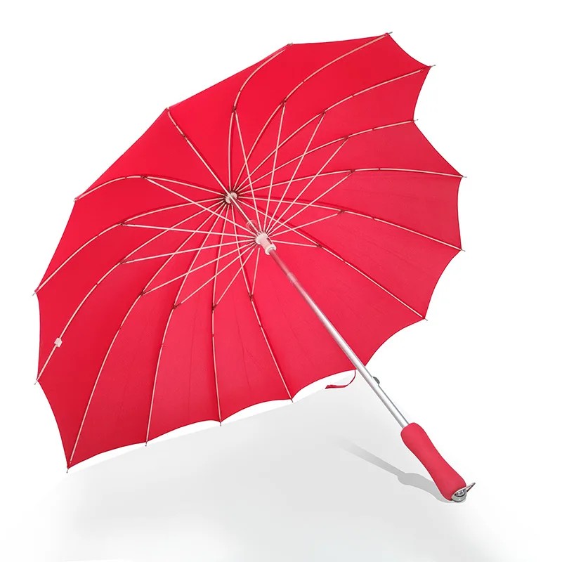 Hot Selling Fashion Heart Shaped Wedding Bride Skirt Edge Fiberglass Aluminum Rod Large Red Umbrella Straight Rod Umbrella