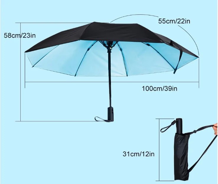 Popular In-Stock 3 Folding Umbrella with Fan Rechargeable Paraguas Fan Umbrella for the Rain and Sun Protection Cooling Umbrella