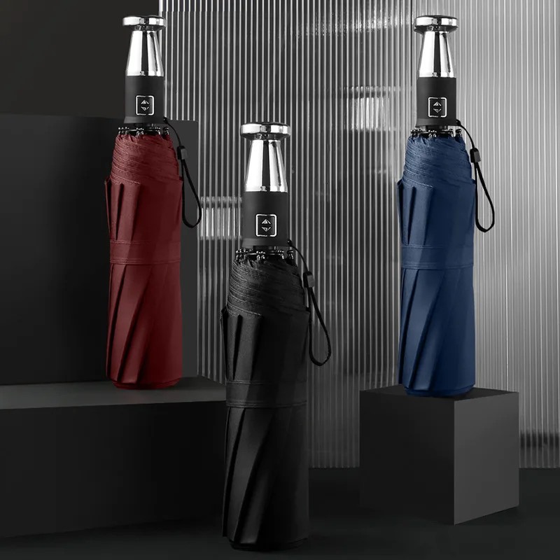 Creative Emergency Window Breaker Hammer Automatic Folding Sunshade Rain Shine Gift Advertising Umbrella with Logo Printing