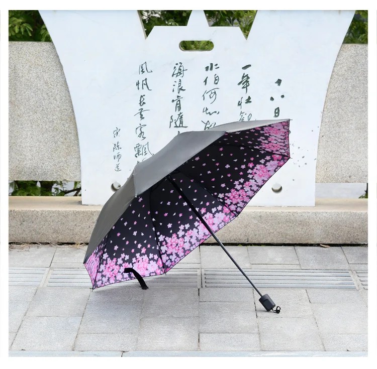 New Creative Small Black Umbrella Coating Sun Protection Rain Umbrella 3 Foldable Umbrella Wholesale Customizable with Logo