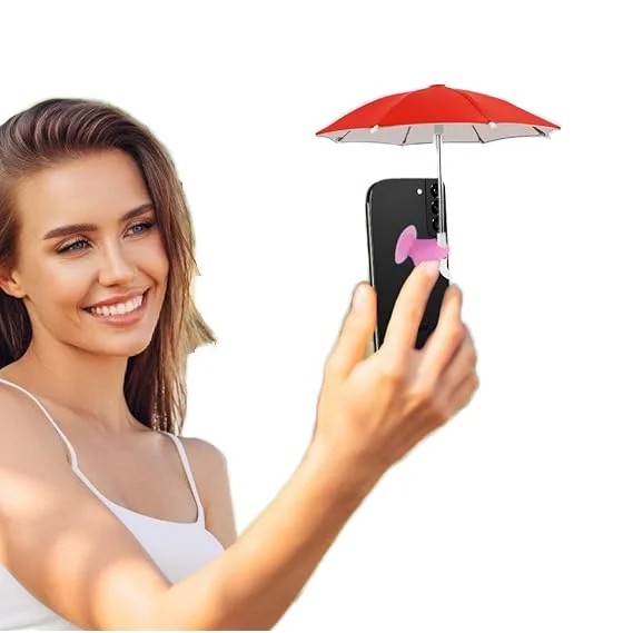 Portable Modern Phone Umbrella with Suction Cup Stand Cute Sunshade Holder Outdoor Travel Manual Anti-Glare